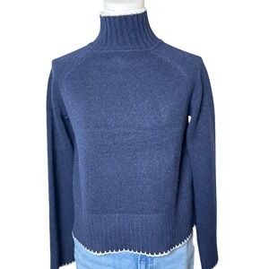 Truth by Republic Navy Whipstitch Turtleneck Knit Sweater Coastal Women Small